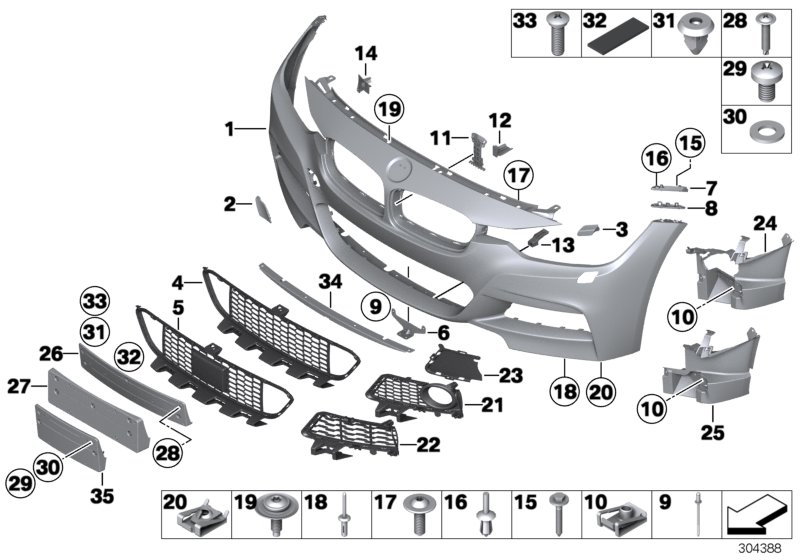 BMW F30 F31 Središnja Mrežica prednjeg branika M Paket 51118054132