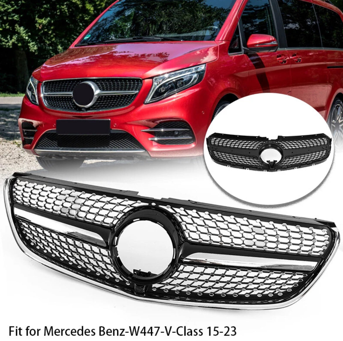 Mercedes V-Klasa W447 Diamond Grill Rešetka hladnjaka Piano Crna Night paket