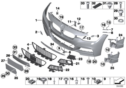 BMW F30 F31 Središnja Mrežica prednjeg branika M Paket 51118054132