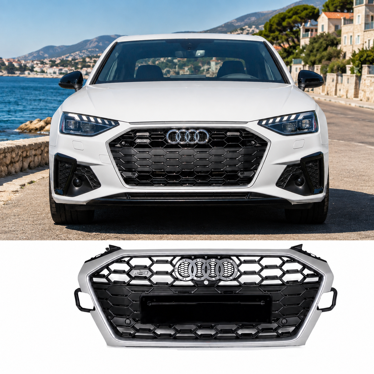 RS4 Style Grill prednja maska za Audi A4 B9 B9.5 Facelift 2020.-2024. Silver