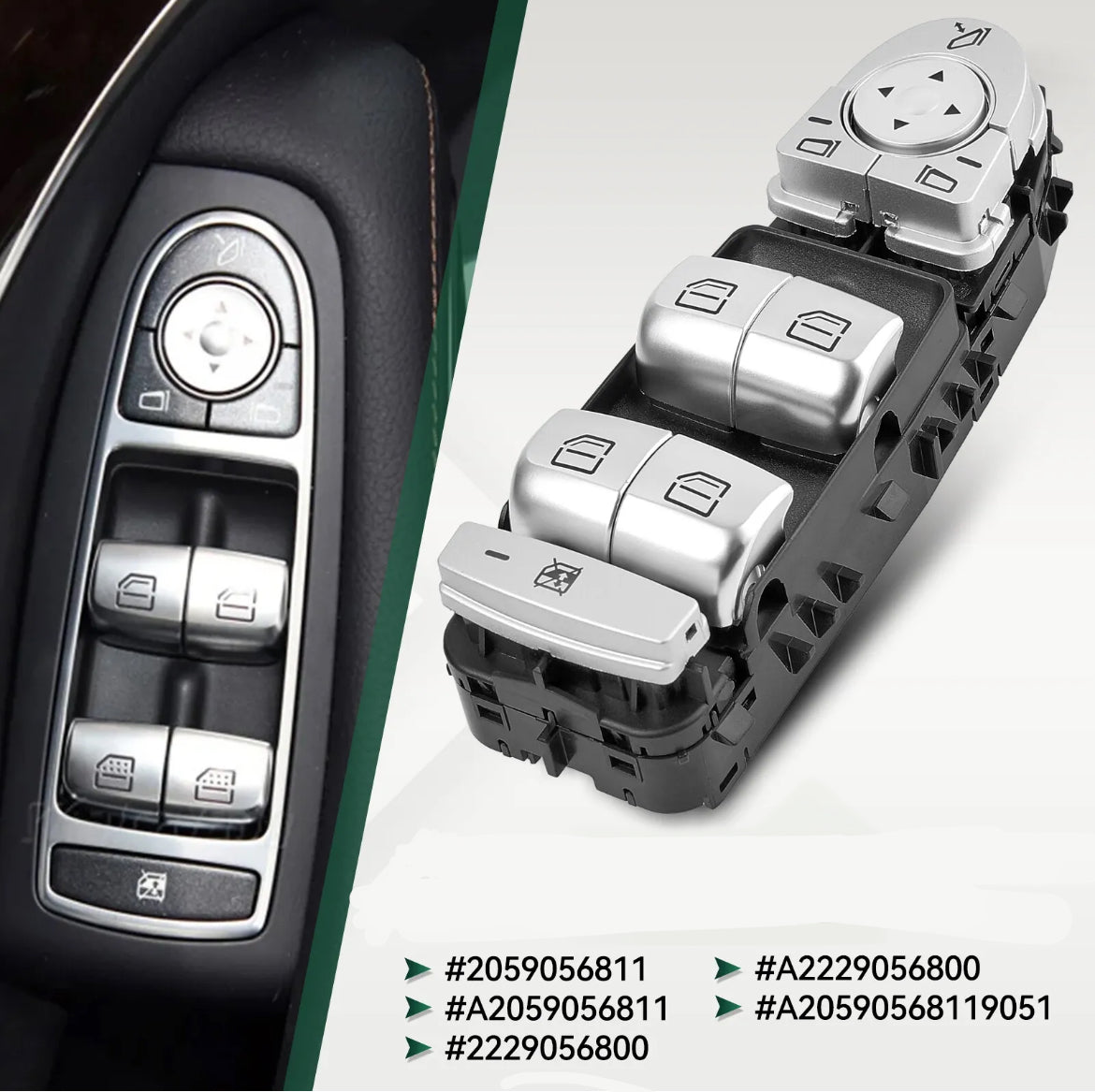 Bouton de lève vitre avant gauche MERCEDES-BENZ Classe C W205 S205 GLC X253 C253 EQC N293 Bouton de lève vitre avant gauche MERCEDES-BENZ Classe C W205 S205 GLC X253 C253 EQC N293
