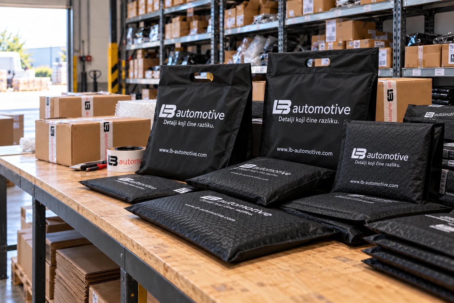 LB Automotive — ilustracija pripremljenih vrećica i pošiljaka